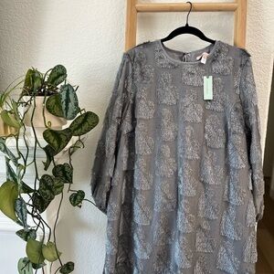 Anthropologie Textured Gray Long Sleeve Dress